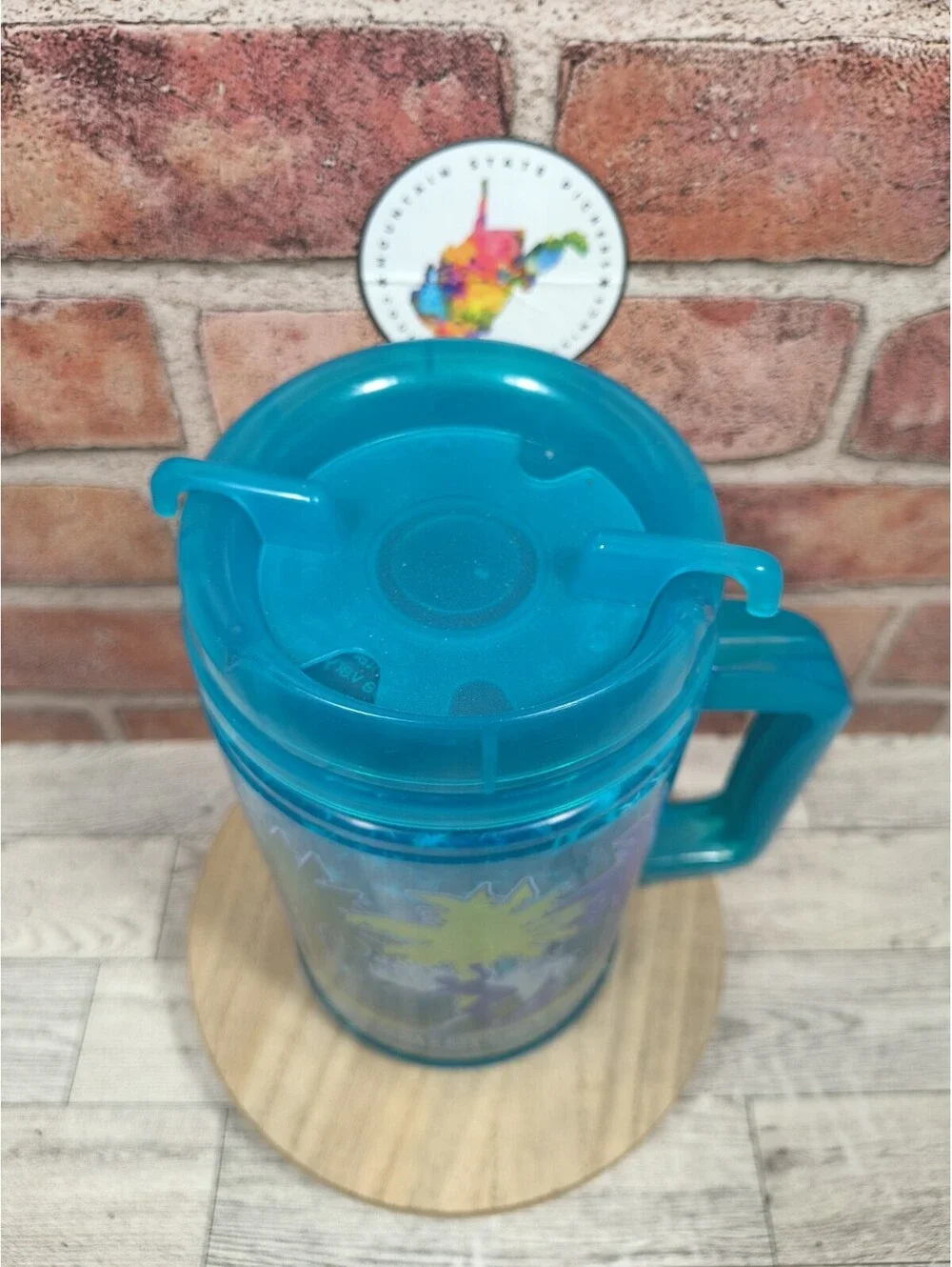 Vintage Whirley Teal Ocean City MD 32oz Travel Mug Surfing Palm Trees With Lid